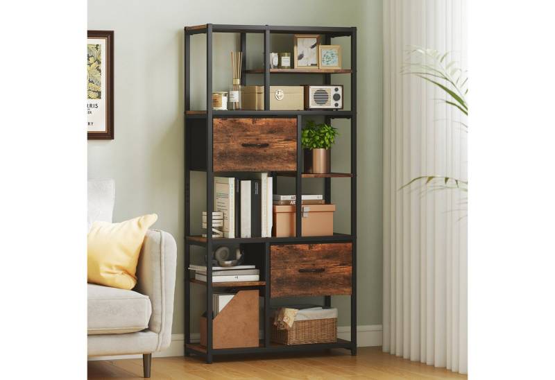 HOMCOM Standregal Bücherregal mit 2 Stoffschubladen, 9 offenen Fächern, Aufbewahrungsregal 1-tlg., für Büro, Wohnzimmer, Schlafzimmer, 72,5x30x150 cm, Rustikal-Braun HOMCOM Standregal Bücherregal mit 2 Stoffschubladen, 9 offenen Fächern, Aufbewahrungsregal 1-tlg., für Büro, Wohnzimmer, Schlafzimmer, 72,5x30x150 cm, Rustikal-Braun von HOMCOM