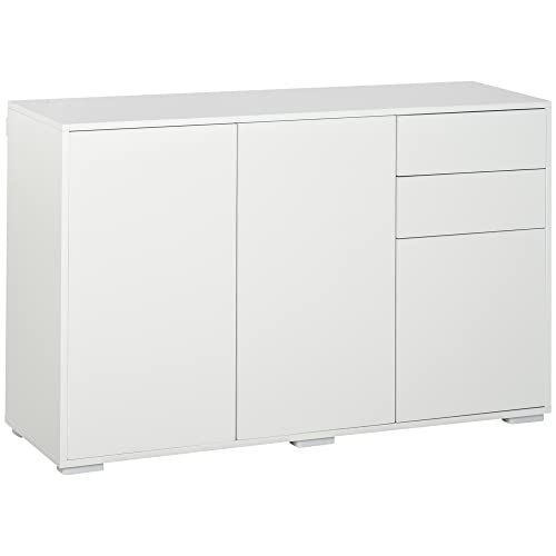 HOMCOM Standschrank Aufbewahrungsschrank Mehrzweckschrank Aktenschrank Kommode 2 Schublade 3 Türen E1 Spanplatte Weiß 117 x 36 x 74 cm von HOMCOM