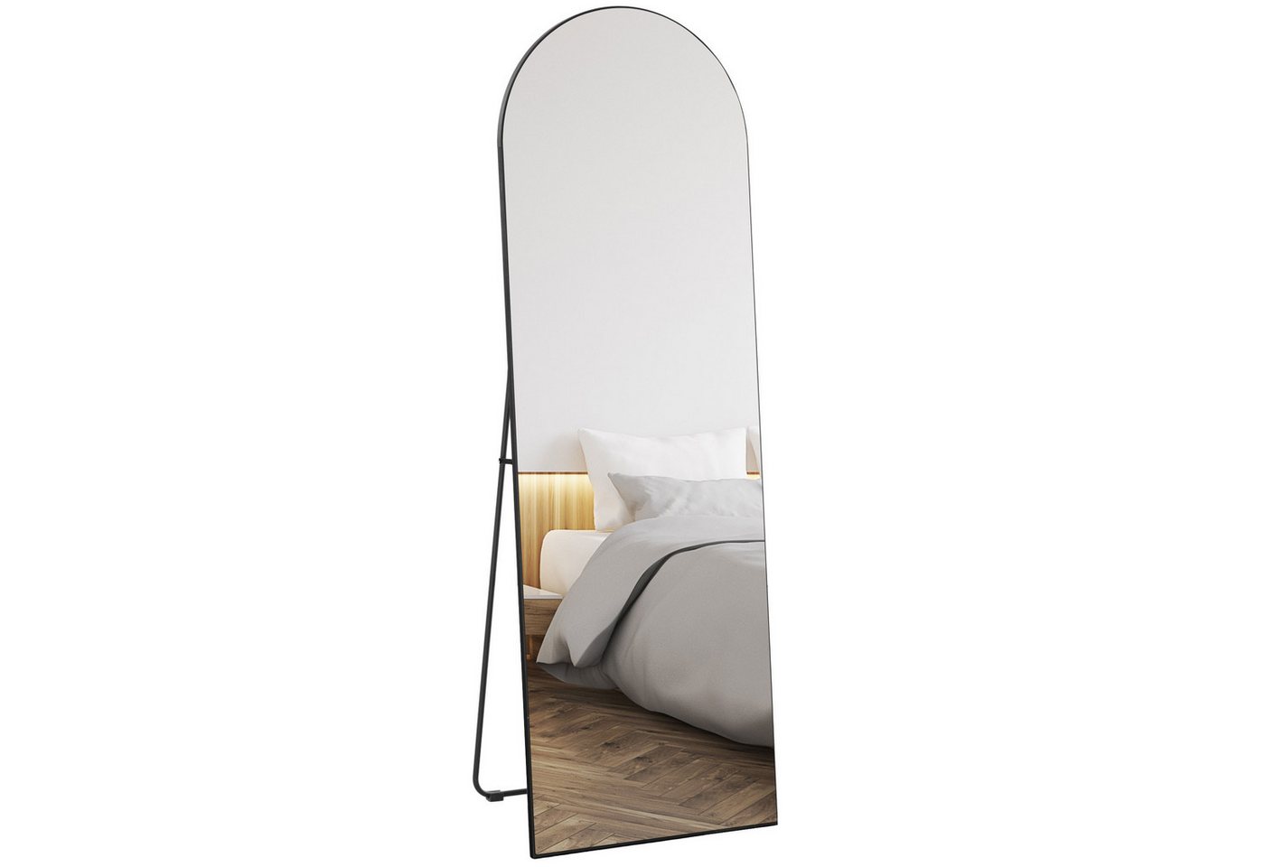HOMCOM Standspiegel 150 x 50 cm Wandspiegel mit Ständer, Bogen-Design (Ganzkörperspiegel, 1-St., Stehspiegel), für Wohnzimmer, Schlafzimmer, Schwarz von HOMCOM