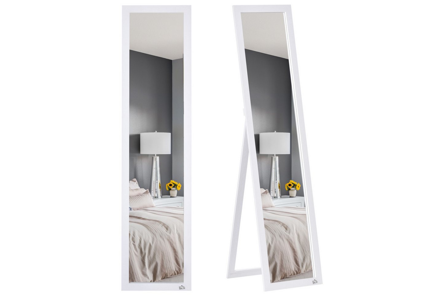 HOMCOM Standspiegel 154 x 37 cm mit Ständer (Wandspiegel, 1-St., Ganzkörperspiegel), für Wohnzimmer, Schlafzimmer, Weiß von HOMCOM