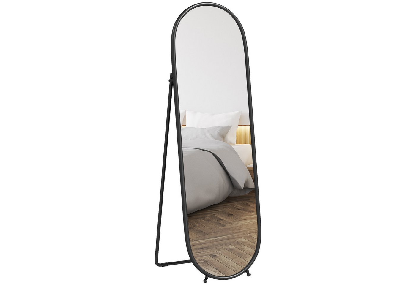 HOMCOM Standspiegel 160 x 40 cm, mit Ständer (Ganzkörperspiegel aus Metall, 1-St., Wandspiegel), für Wohnzimmer, Schlafzimmer, Schwarz von HOMCOM