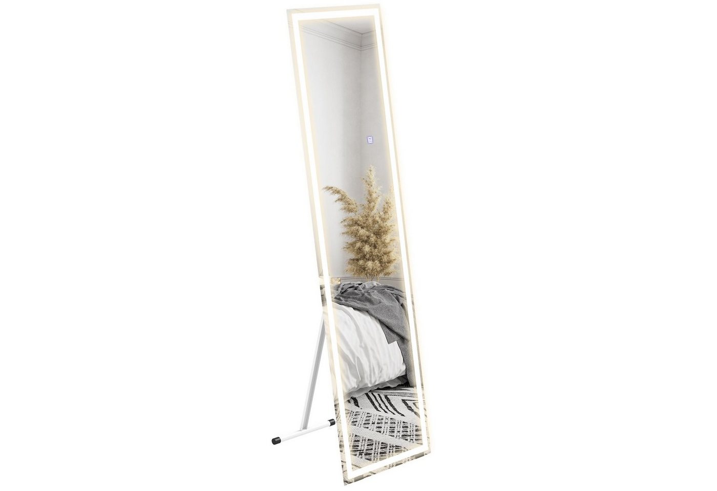 HOMCOM Standspiegel Wandspiegel mit LED-Leuchte (Garderobenspiegel, 1-St., Ganzkörperspiegel), Weiß 150 x 40 x 2,9 cm von HOMCOM