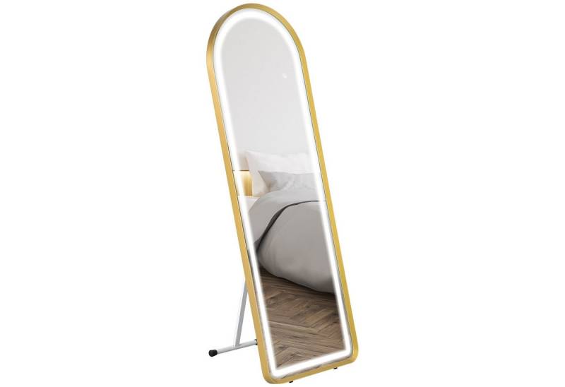 HOMCOM Standspiegel Ganzkörperspiegel mit LED-Leuchte und Touch-Schlater (Lichtspiegel, 1-St., Garderobenspiegel), Gold 151,5 x 50 x 4 cm von HOMCOM