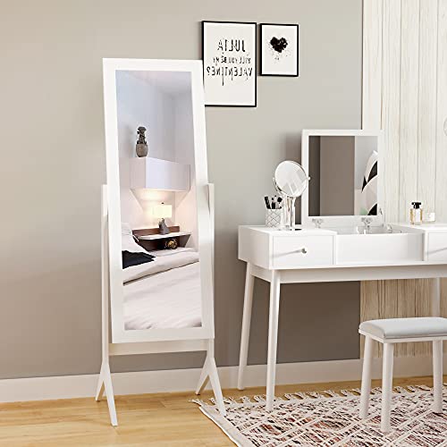 HOMCOM Standspiegel Ganzkörperspiegel Schminkspiegel Erhöhte Füße Pflegeleicht MDF Weiß 47 x 46 x 148 cm von HOMCOM