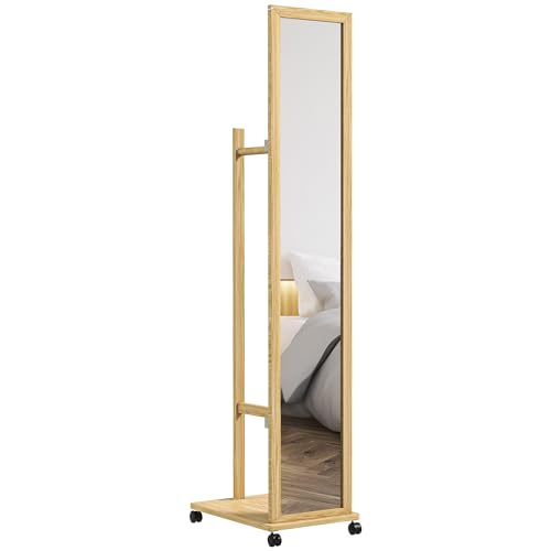 HOMCOM Standspiegel mit Rollen, Spiegel mit Kleiderständer und 3 Regalen, mehrere Fächer, für Schlafzimmer, Eingangsbereich, aus Holz, Farbe Natur HOMCOM Standspiegel mit Rollen, Spiegel mit Kleiderständer und 3 Regalen, mehrere Fächer, für Schlafzimmer, Eingangsbereich, aus Holz, Farbe Natur von HOMCOM