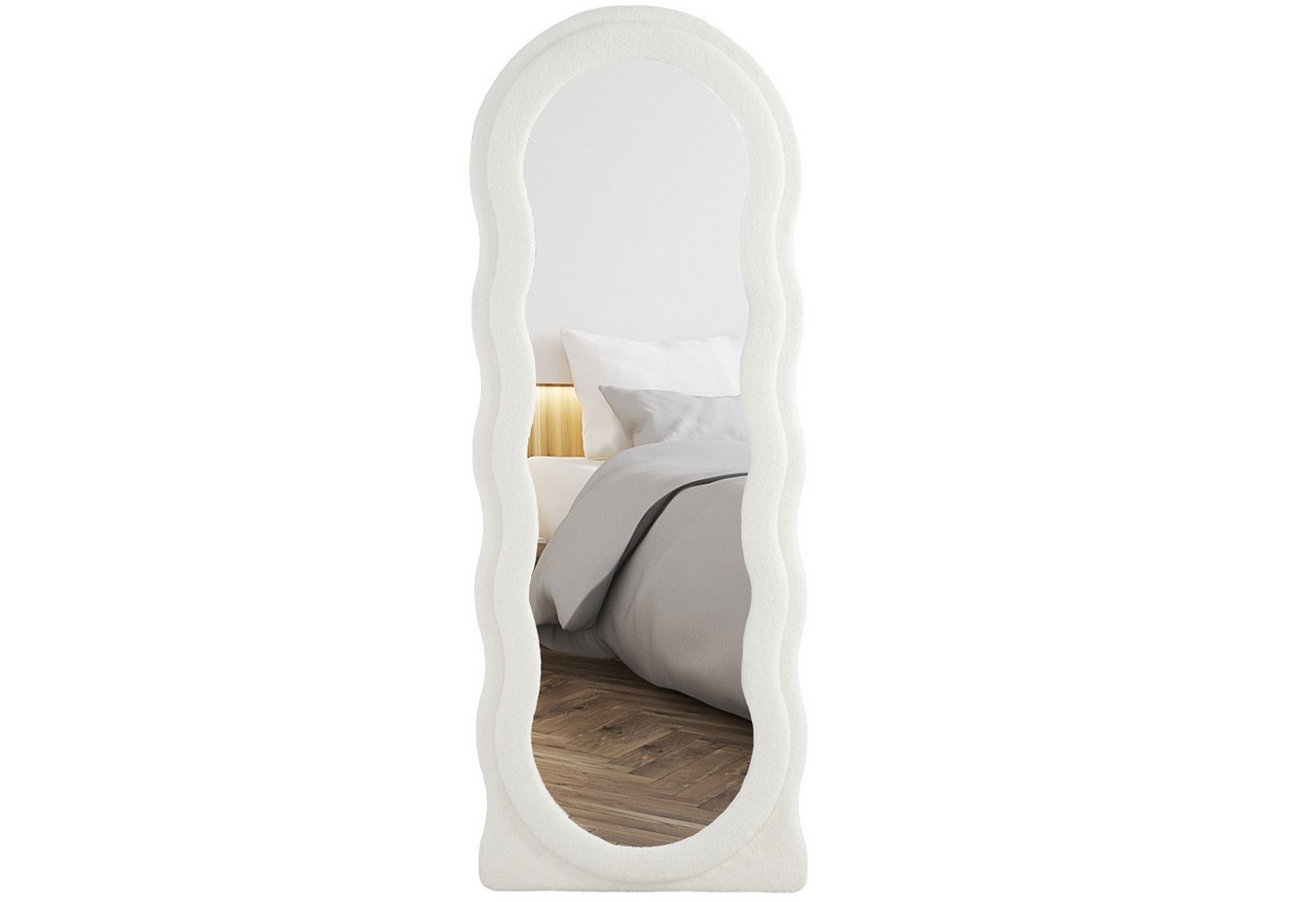 HOMCOM Standspiegel mit Wellendesign, Bruchsichere Glas (Ganzkörperspiegel, 1-St., gewölbter Wandspiegel), 160 x 60 cm, für Wohnzimmer, Schlafzimmer, Flur, Weiß von HOMCOM