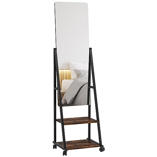 HOMCOM Standspiegel rechteckig Bodenspiegel rollbar mit verstellbarem Winkel 2 Regale 4 Rollen - ABM. 42L x 37l x 155H cm - schwarz und braun rustikal HOMCOM Standspiegel rechteckig Bodenspiegel rollbar mit verstellbarem Winkel 2 Regale 4 Rollen - ABM. 42L x 37l x 155H cm - schwarz und braun rustikal von HOMCOM