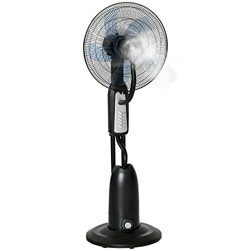 HOMCOM Standventilator mit 2,8 Liter Wasserkühlung 90 W Ventilator mit Nebelfunktion Lüfter Verstellbarer Neigungswinkel Metall Schwarz+Silber Höhe 120 cm von HOMCOM