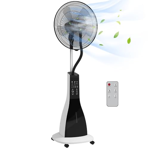 HOMCOM Standventilator mit Wasser, 90W Nebel Ventilator mit Rollen, 3L Wassertankkapazität, 3 Geschwindigkeitsstufen, Fernbedienung, Oszillierend, Schwarz von HOMCOM