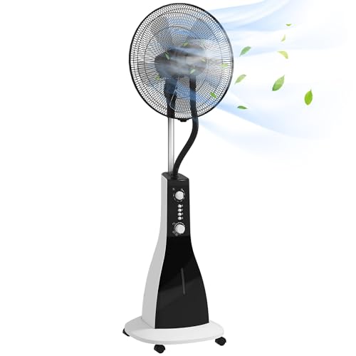 HOMCOM Standventilator mit Wasser, 90W Ventilator mit Nebelfunktion, 3 Modi, 3L Wassertankkapazität, Timerfunktion, Rollen, Oszillierend, Schwarz von HOMCOM