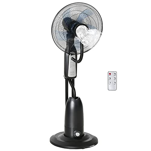 HOMCOM Standventilator mit 2,8 Liter Wasserkühlung, 90 W Ventilator mit Timer-Funktion Lüfter mit 3 Modi mit Nebelfunktion, Verstellbarer Neigungswinkel, Metall, Schwarz, 44,5cm x 44,5cm x 120cm von HOMCOM