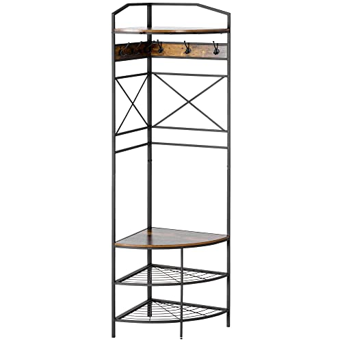 HOMCOM Stehende Eckgarderobe mit Bank und Schuhregal, Kleiderständer im industriellen Stil mit Haken und Regal, 50x50x183cm, Braun HOMCOM Stehende Eckgarderobe mit Bank und Schuhregal, Kleiderständer im industriellen Stil mit Haken und Regal, 50x50x183cm, Braun von HOMCOM