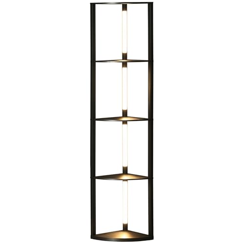 HOMCOM LED Stehlampe Dimmbar mit 4 Ablagen Stehleuchte mit 3 Lichtfarben 24 W Standlampe mit Fußschalter für Wohnzimmer Schlafzimmer, Schwarz von HOMCOM