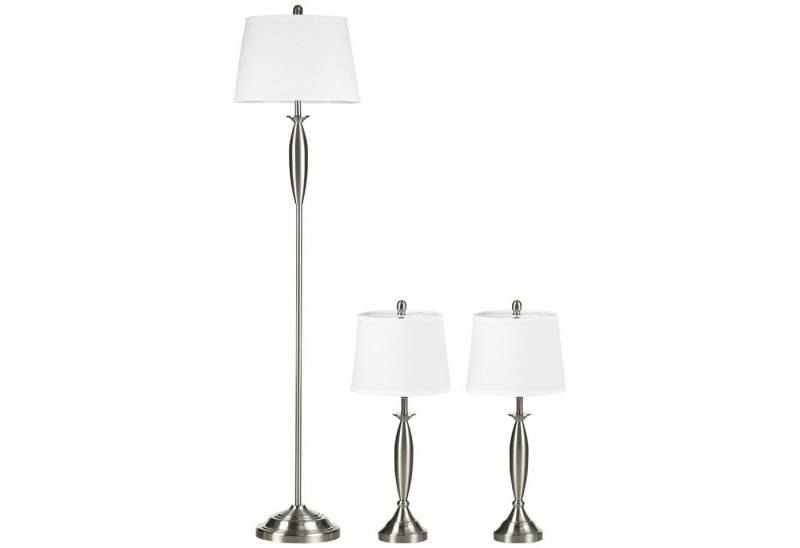HOMCOM Stehlampe 3-teiliges Stehlampen-Set inkl. 1 Stehleuchte, 2 Tischleuchten, für Wohnzimmer, Schlafzimmer, Silber+Weiß von HOMCOM