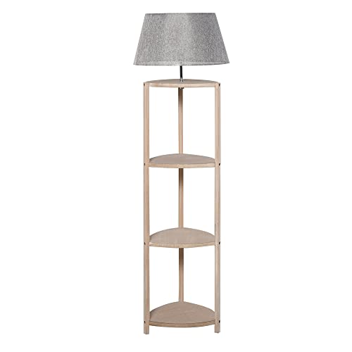 HOMCOM Stehlampe Ablage Schlafzimmer Standleuchte Stehleuchte Lampenschirm für Wohnzimmer Schlafzimmer 40 W Skandinavisch Holz + Leinen grau 46 x 46 x 158,5 cm von HOMCOM