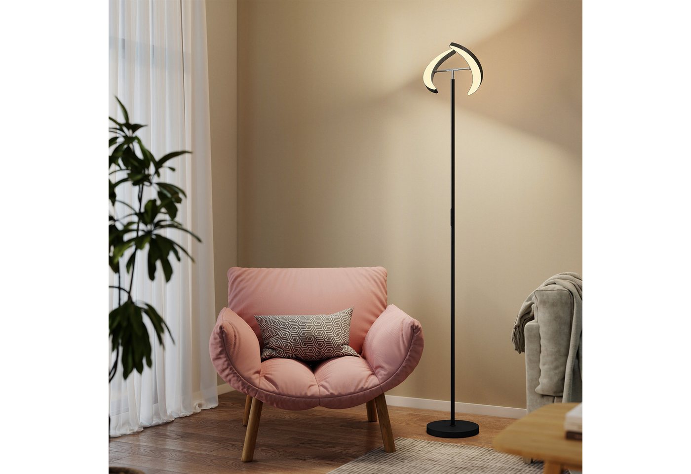 HOMCOM Stehlampe Lampenkopf 350° drehbar, Dimmfunktion, Farbwechsel, Nachtlichtfunktion, LED fest integriert, Farbwechsler, für Wohnzimmer, Schlafzimmer, Schwarz von HOMCOM