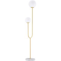 HOMCOM Stehlampe Metall Stehlampe Salon gold mit 2 Glaskugel-Lampenschirmen weiß milchig - 25W - 33 x 25 x 155,5 cm   Aosom von HOMCOM