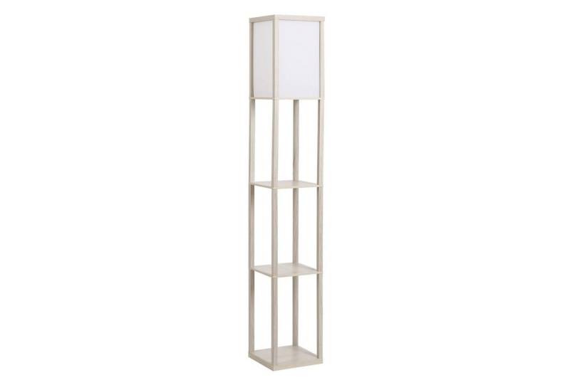 HOMCOM Stehlampe Stehleuchte mit Regalen für Wohn-/Schlafzimmer, Holz Eiche+Weiß 26 x 26 x 160 cm von HOMCOM