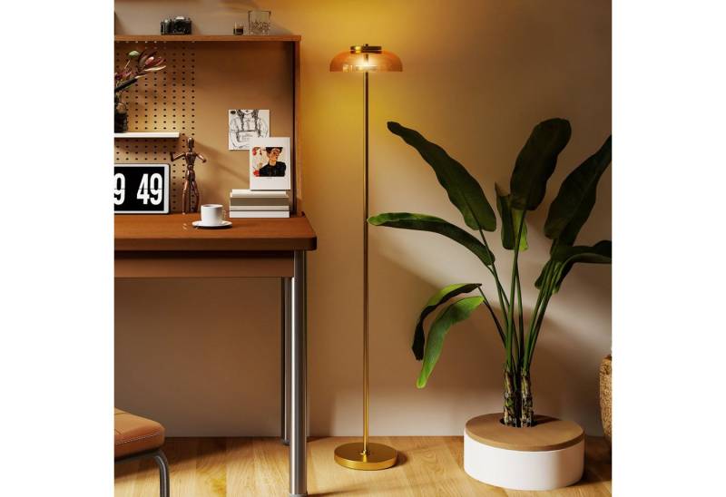 HOMCOM Stehlampe Stehleuchte mit 3000 K warmem Licht, Fußschalter, Ein-,Ausschalter, LED fest integriert, Warmweiß, für Wohnzimmer Schlafzimmer, exkl. Glühbirne, Messing von HOMCOM