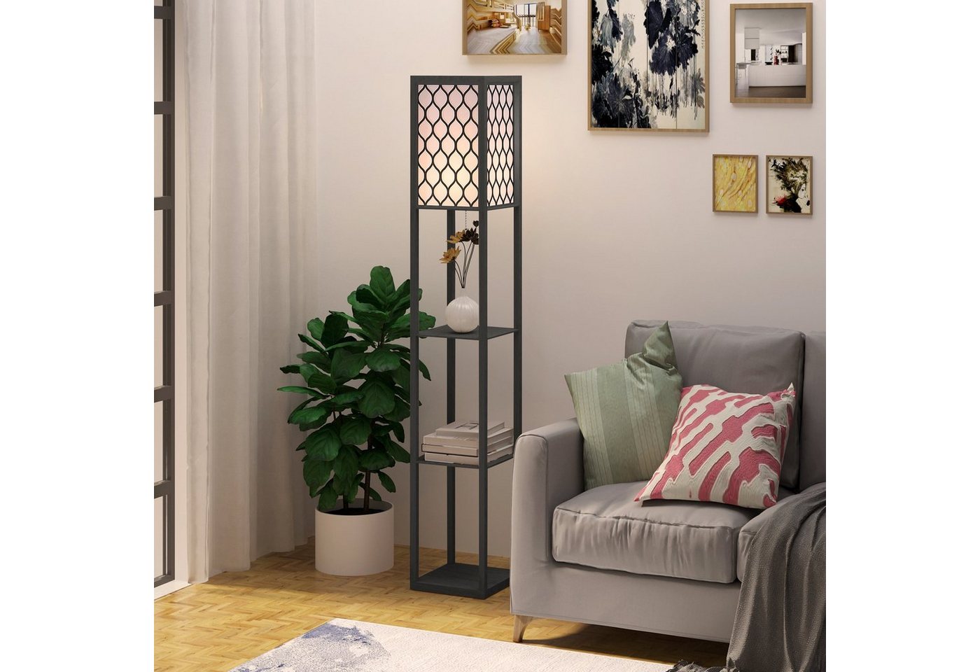 HOMCOM Stehlampe Stehleuchte mit Regalen, Ein-,Ausschalter, ohne Leuchtmittel, Holz Schwarz 26 x 26 x 160 cm HOMCOM Stehlampe Stehleuchte mit Regalen, Ein-,Ausschalter, ohne Leuchtmittel, Holz Schwarz 26 x 26 x 160 cm von HOMCOM