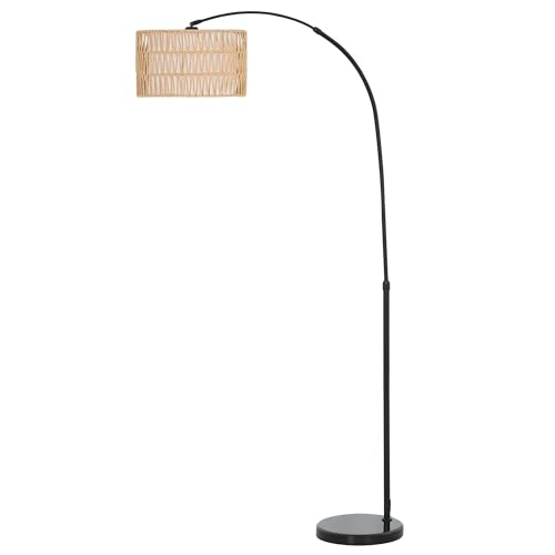 HOMCOM Stehlampe Wohnzimmer Stehleuchte mit Lampenschirm aus Leinen, Standleuchte mit E27 Fassung, Fußschalter, Höhenverstellbar Bogenlampe für Schlafzimmer, Schwarz, exkl. Glühbirne von HOMCOM