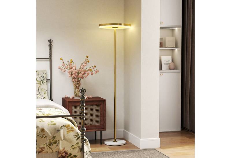HOMCOM Stehlampe dimmbare Bodenlampe mit 3 Helligkeitsstufen, Fußschalter, LED, Wohnzimmer, Schlafzimmer, Gold von HOMCOM