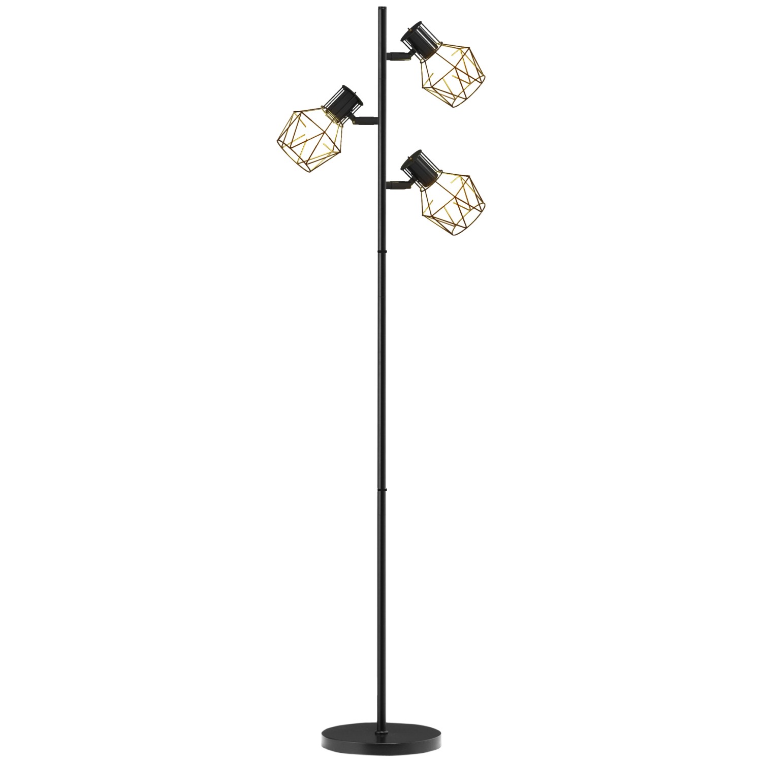 HOMCOM Stehlampe mit 3 E27 Fassungen Metall Schwarz 41L x 28B x 169H cm von HOMCOM