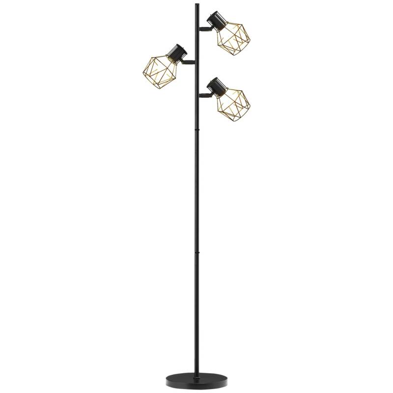 HOMCOM Stehlampe mit 3 E27 Fassungen Metall Schwarz 41L x 28B x 169H cm von HOMCOM