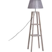 HOMCOM Stehlampe mit Regal, Skandinavische Standleuchte, Lampe, Leinen, Kiefernholz, Natur, Grau,  45 x 45 x 148 cm von HOMCOM