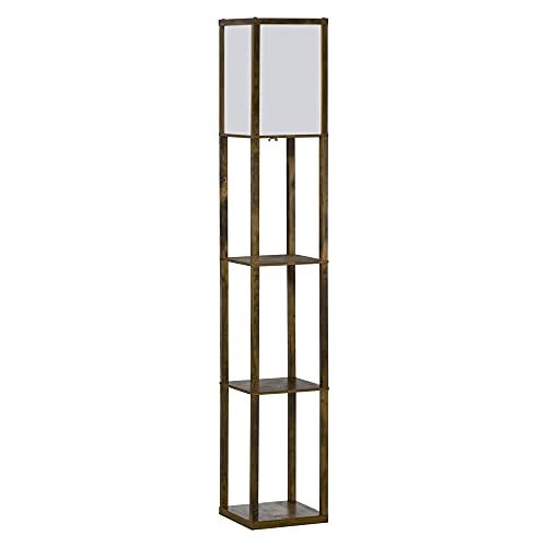 HOMCOM Stehlampe mit Regalen, Wohnzimmer Stehleuchte mit E27 Fassung bis 40W, Nachttischlampe mit Lampenschirm, Standlampe für Schlafzimmer, Arbeitszimmer, Büro, Rustikales Braun von HOMCOM