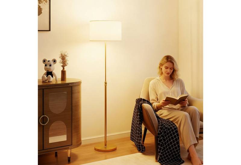 HOMCOM Stehlampe mit einer Fernbedienung und einem Fußschalter, Dimmfunktion, LED wechselbar, Neutralweiß, für Wohnzimmer Schlafzimmer, Gold von HOMCOM