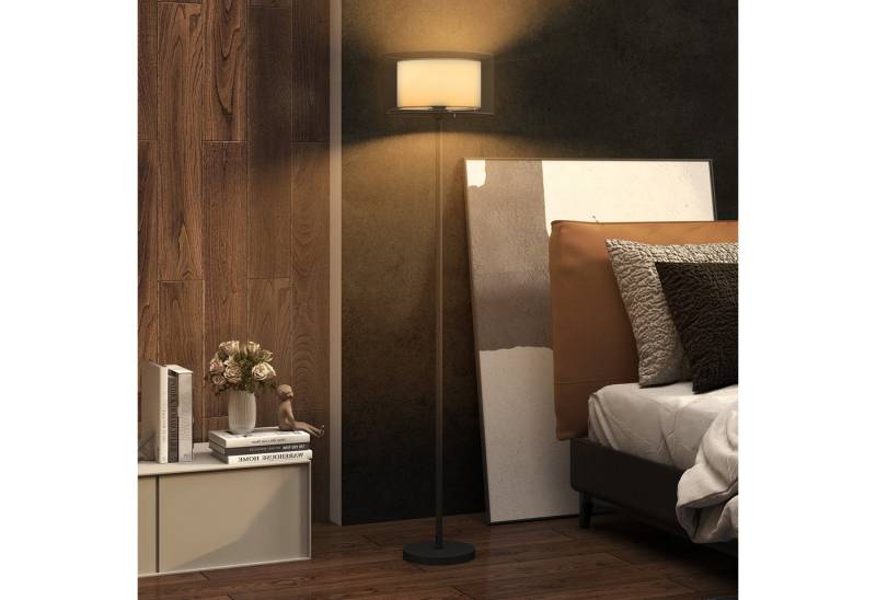 HOMCOM Stehlampe moderne Lampe mit Stoffschirm, Fußschalter, ohne Leuchtmittel, für Schlafzimmer, Wohnzimmer, 33 x 33 x 152,5 cm von HOMCOM