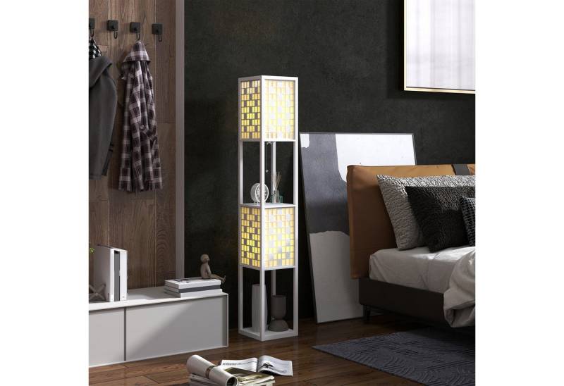 HOMCOM Stehlampe moderne Stehleuchte mit Regalen, Fußschalter und Zugkette, ohne Leuchtmittel, für Wohnzimmer, Schlafzimmer, Weiß von HOMCOM