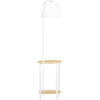 HOMCOM Stehleuchte, Standlampe mit 2 Ablagen, 40 W Stehlampe mit Lampenschirm aus Leinen, Standleuchte, Metall Weiß, Höhe 162 cm, exkl. Glühbirne von HOMCOM