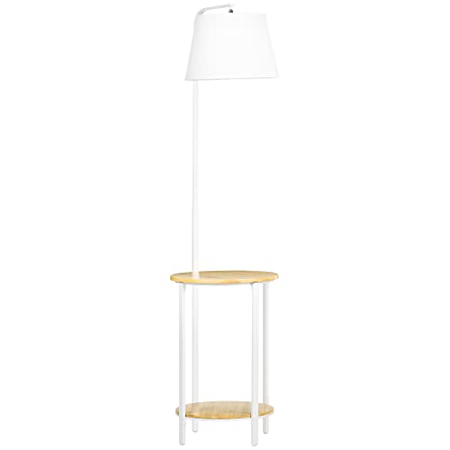 HOMCOM Stehleuchte, Standlampe mit 2 Ablagen, 40 W Stehlampe mit Lampenschirm aus Leinen, Standleuchte für Wohnzimmer, Schlafzimmer, Metall Weiß, Höhe 162 cm, exkl. Glühbirne von HOMCOM