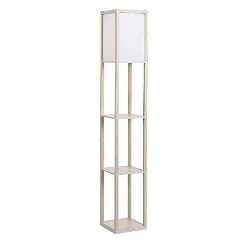 HOMCOM Stehlampe mit Regalen, Wohnzimmer Stehleuchte mit E27 Fassung bis 40W, Nachttischlampe mit Lampenschirm, Standlampe für Schlafzimmer, Arbeitszimmer, Büro, Rustikales Eiche von HOMCOM