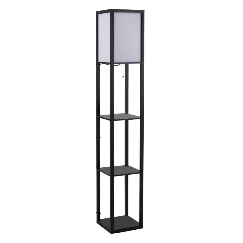 HOMCOM Stehleuchte mit Regalen E27 Holz Schwarz 26 x 26 x 160 cm Ohne Glühbirne von HOMCOM