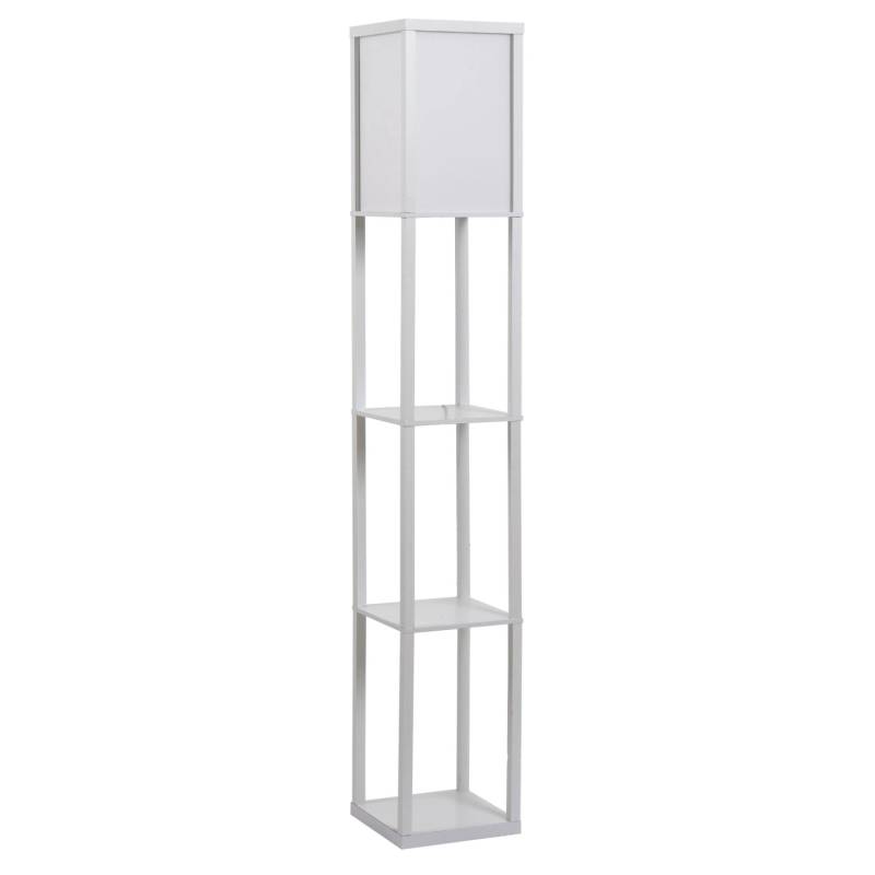 HOMCOM Stehleuchte mit Regalen E27 Holz Weiß 26 x 26 x 160 cm Ohne Glühbirne von HOMCOM