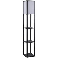 HOMCOM Stehleuchte mit Regalen E27 bis 40W ohne Glühbirne, Innenbeleuchtung für Wohn- und Schlafzimmer, Holz in Schwarz, 26x26x160 cm   Aosom.de von HOMCOM