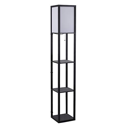 HOMCOM Stehlampe mit Regalen, Wohnzimmer Stehleuchte mit E27 Fassung bis 40W, Nachttischlampe mit Lampenschirm, Standlampe für Schlafzimmer, Arbeitszimmer, Büro, Rustikales Schwarz von HOMCOM