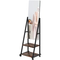 HOMCOM Stehspiegel rechteckiger Bodenspiegel mit verstellbarem Winkel 2 Regale 4 Rollen - Maße 42L x 37B x 155H cm - Schwarz und rustikales Braun   Aosom von HOMCOM