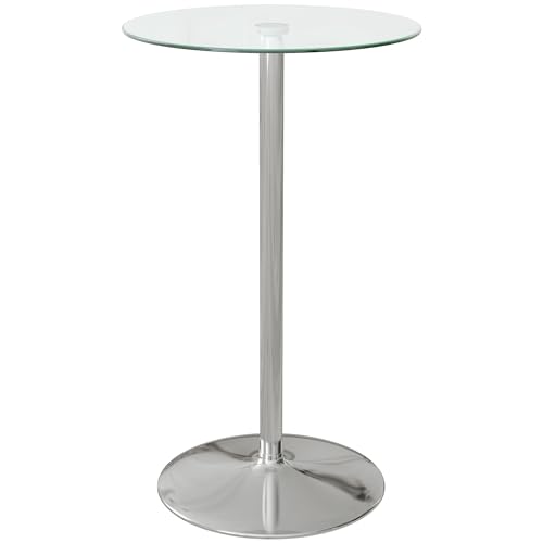 HOMCOM Stehtisch Bartisch Esstisch für 2 Personen Bistrotisch mit Tischplatte aus Hartglas, Küchentisch für Küche, Esszimmer, Stahl, Transparent, Ø60 x 102 cm von HOMCOM