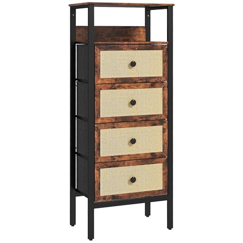 HOMCOM Stoff Kommode Schlafzimmer Kommode mit 4 Schubladen mit Rattan Fronten und Stahlrahmen Wohnzimmer Organizer 50x30x126 cm Rustic Brown HOMCOM Stoff Kommode Schlafzimmer Kommode mit 4 Schubladen mit Rattan Fronten und Stahlrahmen Wohnzimmer Organizer 50x30x126 cm Rustic Brown von HOMCOM