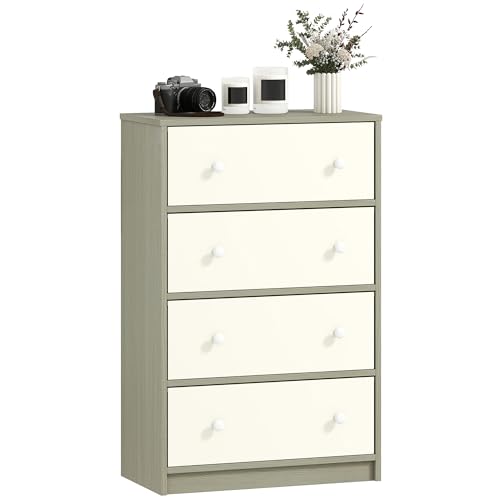 HOMCOM Stoff Kommode mit 4 klappbaren Schubladen mit Doppelgriffen, Stahl, MDF und Stoff Schlafzimmer Schubladen, 58x30x91 cm, Weiß und Grau HOMCOM Stoff Kommode mit 4 klappbaren Schubladen mit Doppelgriffen, Stahl, MDF und Stoff Schlafzimmer Schubladen, 58x30x91 cm, Weiß und Grau von HOMCOM