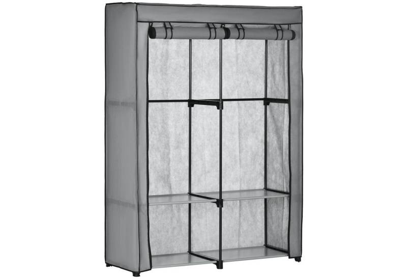 HOMCOM Stoffschrank Faltschrank mit Kleiderstangen, 4 Fächern (Faltbare Garderobe, 1-St., Kleiderschrank) Hellgrau, 118 x 49 x 170 cm von HOMCOM