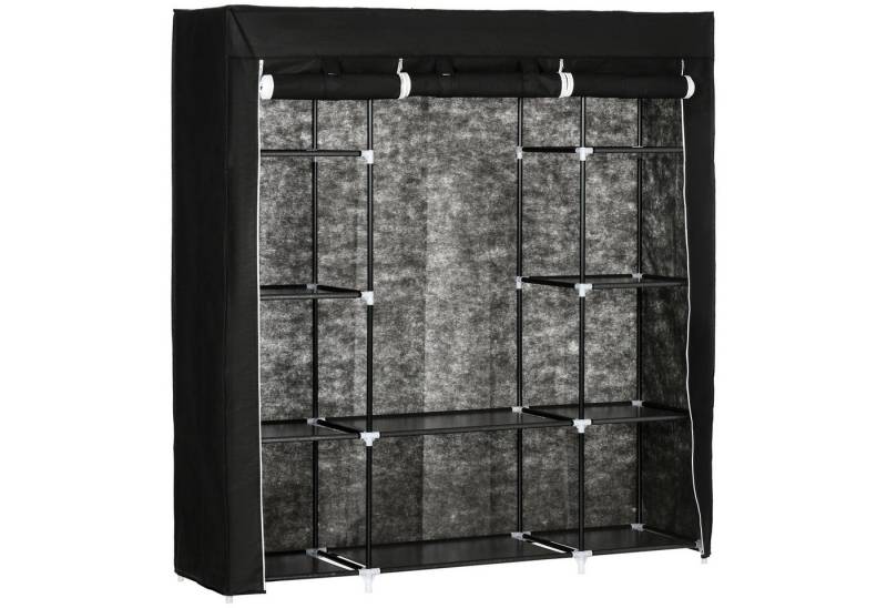 HOMCOM Stoffschrank Faltschrank mit1 Kleiderstange, 9 Regale (Tragbare Garderobe, 1-St., Kleiderschrank) Schwarz, 150 x 43 x 162,5 cm von HOMCOM