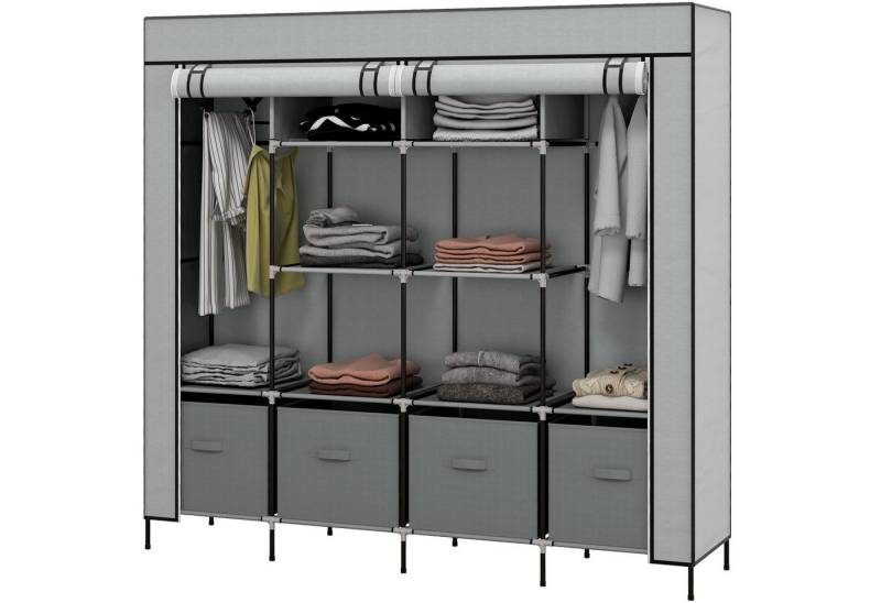 HOMCOM Stoffschrank Kleiderschrank Faltschrank mit Kleiderstange, 10 Fächern, 4 Schubladen (Kleiderstangen, 1-St., Stoffschrank) Dunkelgrau, 166 x 42,5 x 169,5 cm von HOMCOM