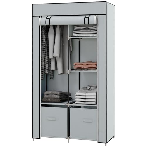 HOMCOM Kleiderschrank Stoffschrank mit 5 Fächern, Kleiderstange, Reißverschluss Faltschrank Stoffkleiderschrank für Schlafzimmer, Ankleidezimmer, 150 x 45 x 175 cm, Hellgrau HOMCOM Kleiderschrank Stoffschrank mit 5 Fächern, Kleiderstange, Reißverschluss Faltschrank Stoffkleiderschrank für Schlafzimmer, Ankleidezimmer, 150 x 45 x 175 cm, Hellgrau von HOMCOM