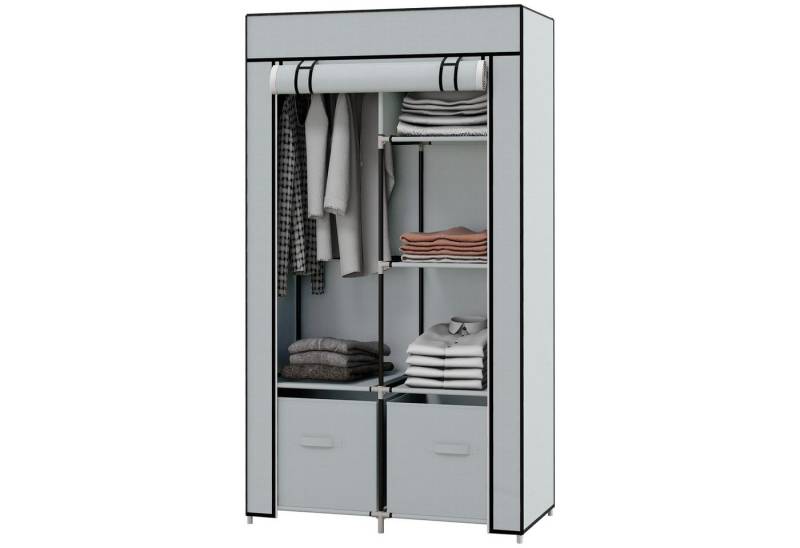 HOMCOM Stoffschrank Kleiderschrank mit 5 Fächern (Garderobe, 1-St., Faltschrank) Hellgrau, 83 x 42,5 x 162,5 cm von HOMCOM