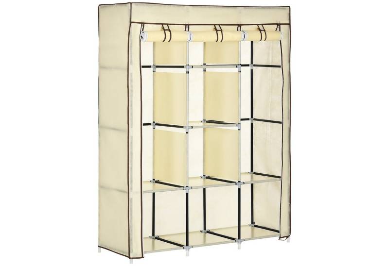 HOMCOM Stoffschrank Kleiderschrank mit Kleiderstangen, 8 Ebenen (Faltschrank, 1-St., Faltbare Garderobe für Schlafzimmer) Vliesstoff, Cremeweiß, 125 x 43 x 162,5 cm von HOMCOM